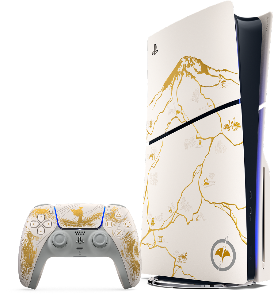 PlayStation 5 Slim · Ghost of Yōtei Gold Limited Edition Bundle · 1 TB · Mit Laufwerk · Vorderseite